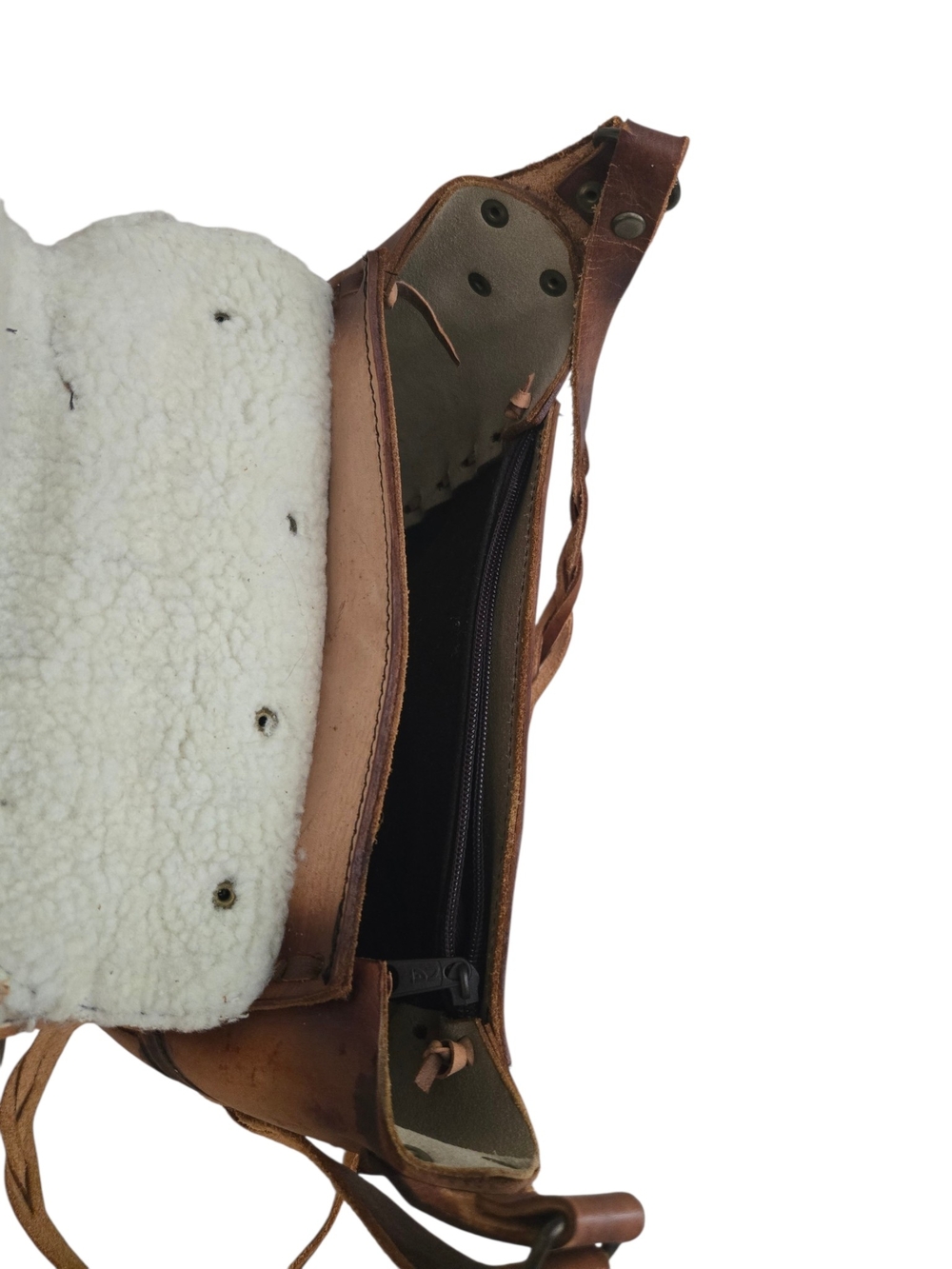 Hand-Tooled Leather Crossbody Bag in Tan and Burgundy - Picture 4 of 4